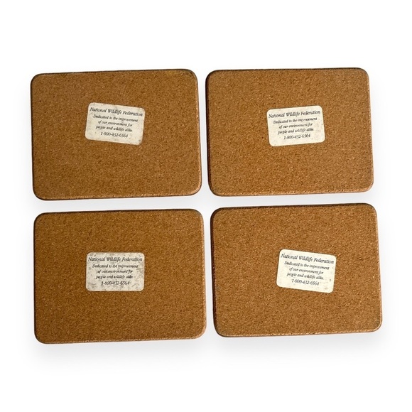 National Wildlife Federation Coasters Set of 4 Tiger Leopard Hardboard Cork 1993 - Picture 6 of 11